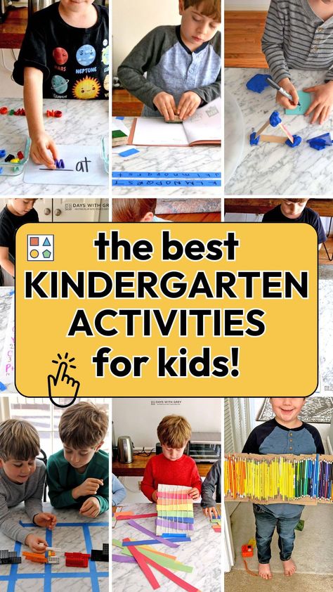 Stuck on what to do with your Kindergartener? Discover all the best ways to keep Kindergarteners busy, stimulated, and learning through hands on play! This collection of 30+ Kindergarten activities includes playful, fun, and SIMPLE activities for kids that are all screen-free! I’ve included my favorite STEM activities, sensory play ideas, early math games, and pre writing activities that promote fine motor development, problem-solving skills, and critical thinking through hands on learning! Kindergarten Money Activities, Simple Activities For Kids, Fun Kindergarten Activities, Money Kindergarten, Sensory Play Ideas, Fine Motor Development, Kids Activities At Home, Mindset Activities, Growth Mindset Activities