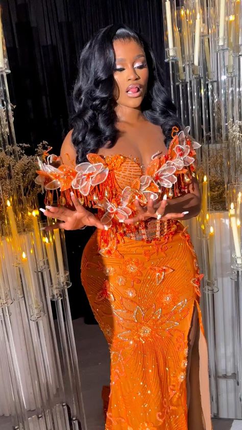 African Bridal Dress, Orange Prom Dresses, Nigerian Dress, Nigerian Lace Styles Dress, Nigerian Lace Styles, African Prom Dresses, Gorgeous Prom Dresses, Lace Gown Styles, Afrikaanse Mode