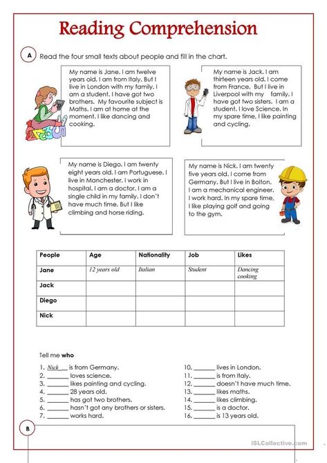 Free Reading Comprehension Worksheets, Materi Bahasa Inggris, Reading Comprehension For Kids, Esl Reading, Reading Comprehension Lessons, Anak Haiwan, English Grammar Worksheets, Practice Reading, English Worksheets For Kids