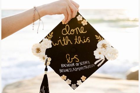 Bachelor Of Science Graduation Cap, Done With This Bs Grad Cap, Bs Grad Cap, Science Graduation Cap, Cap Ideas, Graduation Caps, Bachelor Of Science, Grad Cap, Business Administration