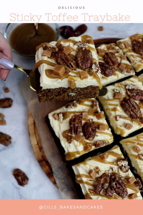 Toffee Cake Recipe, Traybake Cake, Cake Tray, Toffee Pudding, Tray Bake Recipes, Sticky Toffee Pudding, Sticky Toffee, Pudding Cake, Sheet Cake