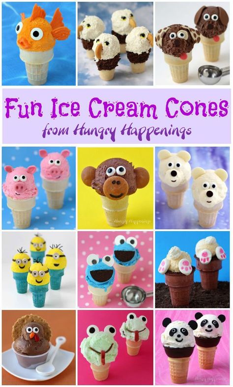 Create some fun in your kitchen this summer by making these cute ice cream cones. Clown Ice Cream Cones, Creative Ice Cream Ideas, Ice Cream Creations, Vanilla Custard Ice Cream, Ice Cream Ideas, Fun Rice Krispie Treats, Ice Cream Cute, Fun Ice Cream, Custard Ice Cream