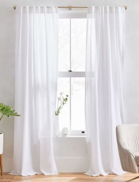 White Cotton Curtains Living Rooms, Bedroom Curtains Single Window, Long White Sheer Curtains, Long White Sheer Curtains Living Rooms, Target White Curtains, Cute Curtains For Bedroom, Window With White Curtains, Sheer Cotton Curtains, White Certain