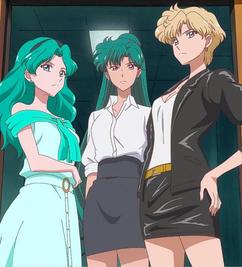 Sailor moon Sailor Uranus Outfits, Sailor Uranus Aesthetic, Sailor Uranus And Neptune, Powerpuff Girls Characters, Sailor Moon Outfit, Princesa Serenity, Outer Senshi, Sailor Moon Fashion, Sailor Moon Screencaps