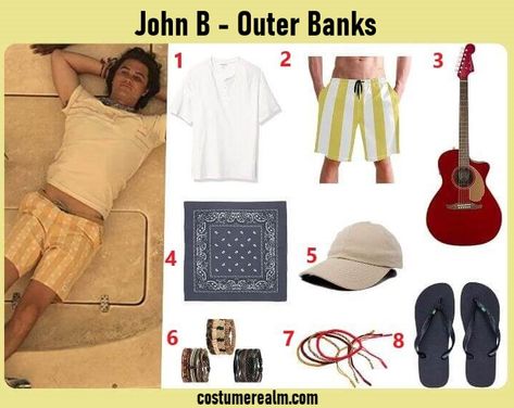 John B Costume, Outer Banks Outfits Men, John B Outfits, Outer Banks Costume, Blue Headscarf, Outer Banks Aesthetic Outfits, Pogue Style, Outfit Outer, Outer Banks Outfits