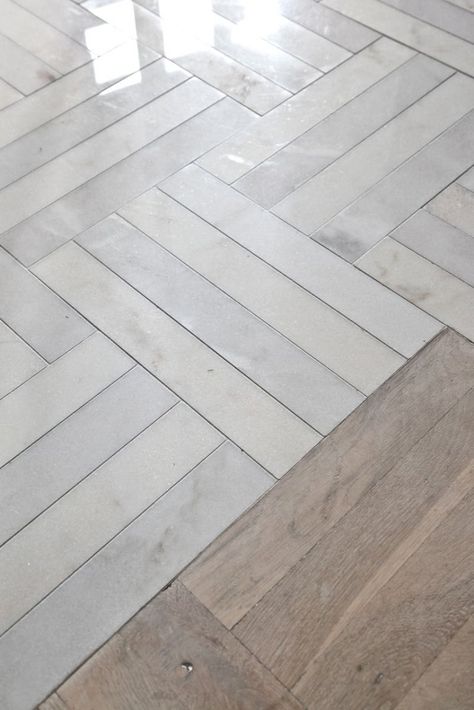 I want this marble tile Marble Herringbone Floor, Faux Wood Tiles, Creative Tile, Tile Layout, Patterned Floor Tiles, Herringbone Floor, Stil Inspiration, Marble Tile, Interior Floor