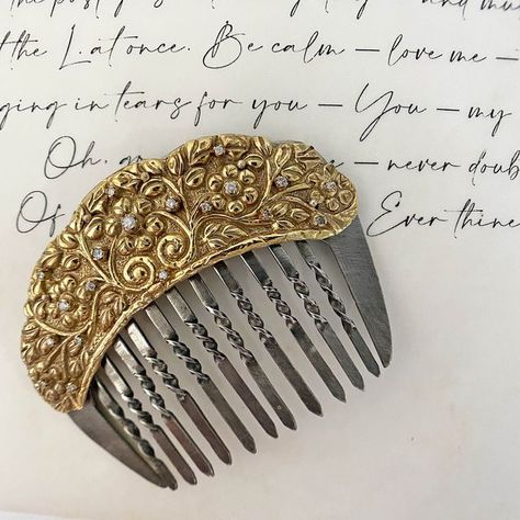 Tambourine Jewelry on Instagram: "This is a REALLY good find! An antique payneta made of 14K gold in repoussé metalwork technique with a silver comb. It is also sprinkled with tiny diamonds which is something I haven't seen before. Upon checking though, 3 stones are synthetic while the rest are diamonds. It has been gently cleaned and is in its original finish. It is in good antique condition. Measurements: Diamonds : 0.03 ct x 12 pcs 0.05 ct x 3 pcs 0.07 xt x 1 pc (brilliant cut) Gold Hair Comb, Dark Feminine, Tambourine, Tiny Diamond, Gold Hair, Hair Ornaments, Feminine Energy, Gold Jewellery, Hair Comb