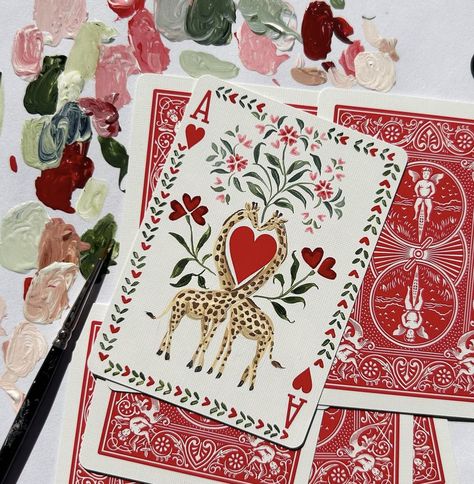 Watercolor Motifs, Riley Sheehey, Playing Cards Art, Deck Paint, Playing Cards Design, Painted Hearts, Paint Cards, Watercolor Artists, Seed Packets