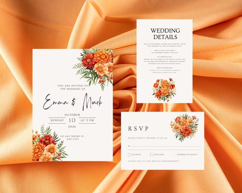 Burnt Orange Wedding Invitations, Fall Wedding Menu, Holiday Wedding Invitations, Orange Invitation, Boho Wedding Invitation Template, Burnt Orange Wedding, Romantic Autumn, Orange Wedding Invitations, Intimate Garden