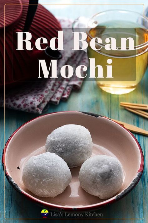 Daifuku Cakes Mochi Recipe Red Bean, Mochi With Red Bean Paste, Rice Dough Recipe, Mochi With Rice Flour, Chinese Mochi Recipe, Red Bean Paste Desserts, Rice Flour Desserts, Healthy Mochi, Red Bean Mochi Recipe