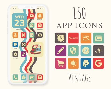 Custom Iphone App Icons, App Icons Retro, Retro App Icons, Retro App, Iphone Icon Aesthetic, Vintage App Icons, Wallpapers Widgets, Retro Wallpapers, Vintage App