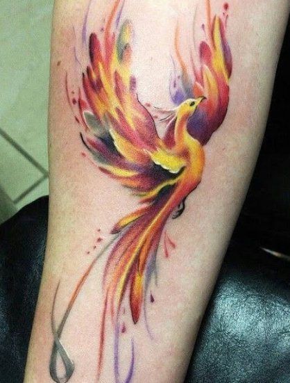 Tattoos On Forearm, Watercolor Phoenix Tattoo, Confidence Tattoo, Phoenix Tattoo Feminine, Small Phoenix Tattoos, Phoenix Bird Tattoos, Diy Tattoo Permanent, Phoenix Tattoos, Octopus Tattoo Design