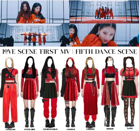 LOVE SCENE | ‘FIRST’ OFFICIAL MUSIC VIDEO RELEASE | FIFTH DANCE SCENES outfit ideas | Brown Pigtails, Kpop Dance Outfits, Coachella Fits, Stage Ideas, Stage Clothes, Dance Contest, Group Outfits, Kpop Concert Outfit, Pop Outfits