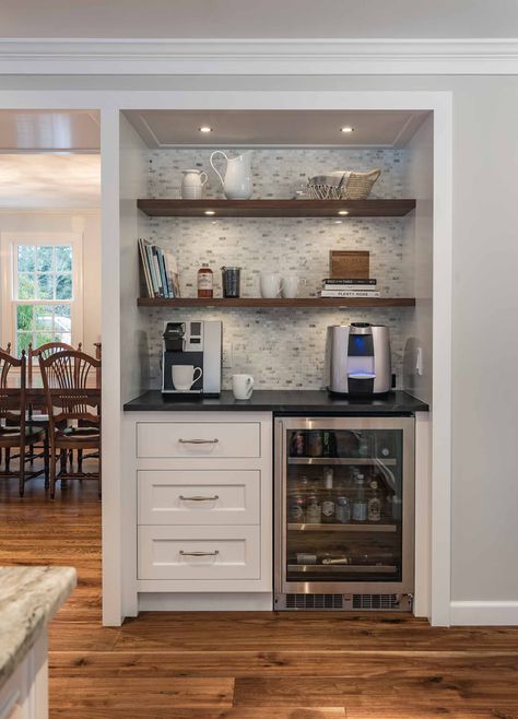 Open Shelving - Chaos or Chic? - Jewett Farms Built In Coffee Bar, Coffee Station Ideas, Coffee Station Kitchen, Coin Café, Coffee Bar Station, Home Coffee Stations, Coffee Bars In Kitchen, Home Coffee Bar, Coffee Nook