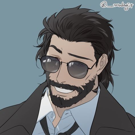 Drawing Beards Character Design, Male Beard Drawing, Glasses Character Design Male, Mustache Character Art, Anime Beard Drawing, Anime Guy Beard, Dad Bod Character Design, Anime Men With Beard, Anime Man Beard