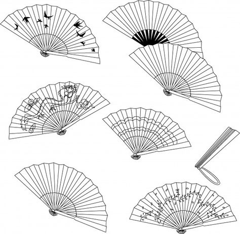 Collection of handheld fan isolated on a white background. Premium Vector How To Draw A Fan, Chinese Fan Tattoo Design, Chinese Fan Drawing, Chinese Fan Tattoo, Fan Tattoo Design, Fashion Chinese, Fan Tattoo, Chinese Fan, Fan Drawing