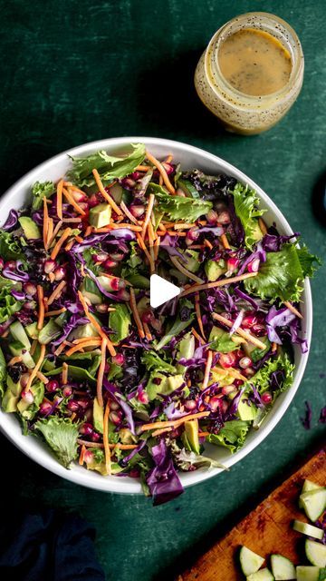 Erin || Recipe Developer 📸 on Instagram: "Craving a salad that is scrumptious yet simple? This salad is here to save the day! 🥑🍋

Poppyseed Garden Salad
@erin.eats.mtl

Dressing: 🍯🍋
* 1-2 tbsp dijon mustard
* 2 tbsp silan (date syrup)
* 1 garlic clove
* 1 tbsp poppyseeds
* 3 tbsp extra virgin olive oil
* 1 tbsp red wine vinegar
* Juice of 1/2 lemon
* Pinch of salt
* A dash of pepper 
Salad: 🥬🥕🥒
* Spring mix
* Grated purple cabbage
* Grated carrots
* Creamy avocado
* Chopped cucumber
* Chopped craisins
* pomegranate seeds 
Toss everything together, drizzle with the enchanting dressing, and voilà! 🥗✨

Ready to elevate your salads? Try this recipe and let me know how you put your own twist on it! 💚👩‍🍳 

#saladsofinstagram #eatyourvegetables 
#SimpleSaladMagic #FreshFlavors #poppys Purple Lettuce, Recipe Developer, Pepper Salad, Date Syrup, Purple Cabbage, Spring Mix, Garlic Clove, Garden Salad, Lettuce Salad