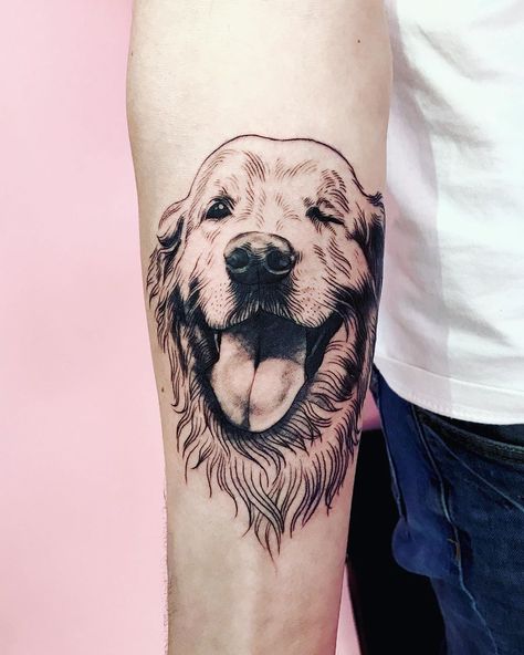 Jednooka Fiona 💔 dzięki! ☺️ . . . #goldenretriever #fiona #labrador #dog #ilovemydog #tattoo #blacktattoo #tattooart #lineart… Golden Retriever Tattoo, Retriever Tattoo, Labrador Dog, Dog Portraits, Black Tattoos, Arm Tattoo, Pet Portraits, Portrait Tattoo, Golden Retriever