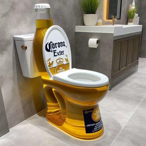 Unveiling the Novelty: Corona Beer Bottle-Shaped Toilet - A Fun and Unique Addition Unusual Toilets, Fun Bathrooms, Toilet Inspiration, Odd Furniture, Vintage Beer Signs, Beautiful Bathtubs, Amazing Bedroom Designs, Unusual Furniture, Bathroom Design Trends