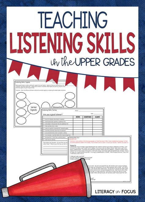 Teaching listening skills in the upper grade levels. Activities and ideas for improving and reinforcing listening skills in the upper grade levels. #listeningskills #listeningactivities Listening Skills Activities Student, Listening Activities For Middle School, Listening Skills Activities, Study Skills Activities, Teaching Study Skills, Educational Therapy, Habit 5, Cbt Therapy, Arts Classroom