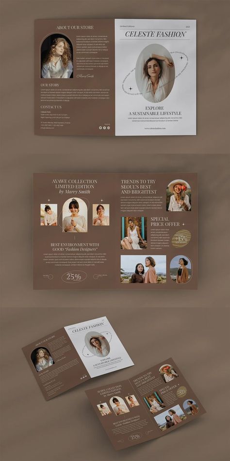 Fashion Bifold Brochure Template AI, EPS, PSD Make Up Flyer Design, Fashion Brochure Design, Bifold Brochure Design, Beauty Brochures, Brochure Examples, Brochure Design Creative, Adobe Design, Brochure Inspiration, Mobile App Design Inspiration