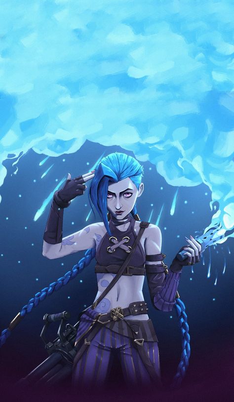 Arcane League Of Legends Fanart, Arcane Ipad Wallpaper, Jinx Arcane Wallpapers, Jinx From Arcane, Jinx Wallpaper, Arcane Wallpaper, League Of Legends Poster, Jinx Cosplay, Arcane Jinx