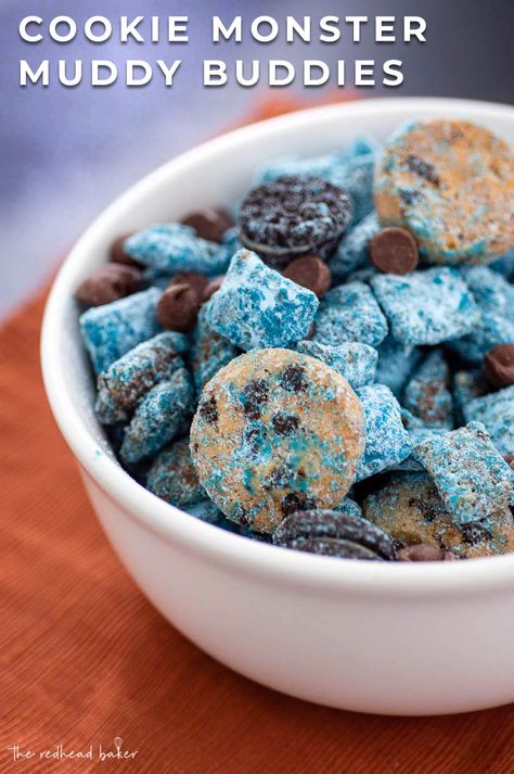 Cookie Monster Food Ideas, Sesame Street Desserts, Sesame Street Treats, Cookie Monster Food, 2024 Meals, Monster Treats, Chicory Recipe, Puppy Chow Recipes, Chex Mix Recipes