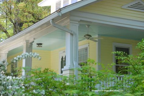 front porch with haint blue ceiling beadboard Ceiling Beadboard, Beadboard Porch Ceiling, Haint Blue Porch, Vinyl Beadboard, Haint Blue Porch Ceiling, Blue Porch Ceiling, Blue Porch, Beachy House, Florida Decorating