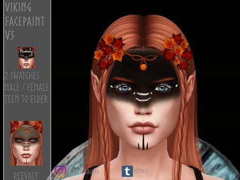 Viking Sims 4 Cc, Sims 4 Cc Face Paint, Sims 4 Viking Cc, Sims 4 Makeup, Viking Makeup, Demon Makeup, Sims 4 Nails, Black Face Paint, Lost Island