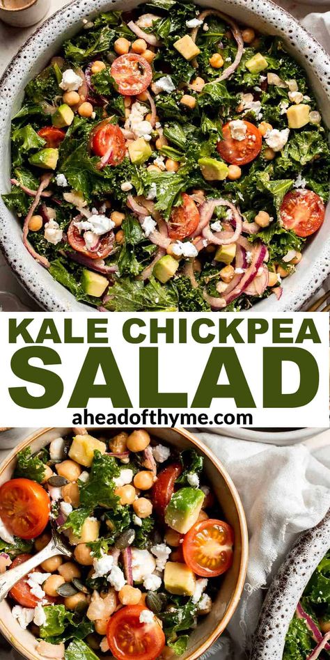 Kale And Bean Salad, Healthy Gut Dinner Recipes, Kale Chickpea Salad, Summer Kale Salad, Lemon Dijon Vinaigrette, Kale Chickpea, Grilled Kale, Kale Salads, Cold Salads