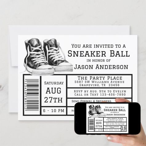 Old Sneakers, Ball Birthday Party, Sneaker Ball, Ball Ideas, Ball Birthday Parties, Ball Birthday, Party Places, Boys Sneakers, Birthday Party Invitation