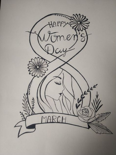 Women’s Day Drawing Ideas, Happy Womens Day Drawing Ideas, 8 March Card Ideas Drawing, 8 Mart Drawing, Womens Day Sketch, Women's Day Drawing Art, Womans Day Card Diy, Women's Day Drawing Sketch, 8th Of March Poster