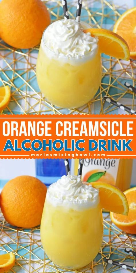 Learn how to make Orange Creamsicle Alcoholic Drink! With a kick of whipped cream vodka, this orange creamsicle cocktail will become one of your favorite drink ideas. Save this fun cocktail recipe! Orange Creamsicle Vodka Drink Recipe, Vodka Creamsicle Drink, Alcoholic Orange Creamsicle Drink, Creamsicle Crush Cocktail, Dream Cycle Drink, Orange Dreamsicle Drink Alcohol Vodka, Orange Cream Alcoholic Drinks, Orange Creamsicle Drink Non Alcoholic, Whipped Vanilla Vodka Drinks