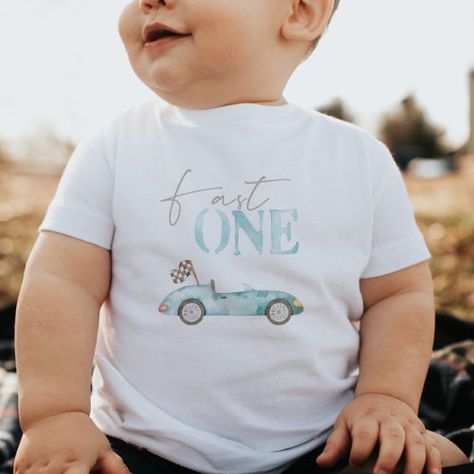 Fast One Baby Blue Race Car Birthday T-shirt for $14.90 - Birthday Tshirts Retro Race Car Birthday, Retro Race Car, Blue Race Car, Race Car Themes, 2nd Birthday Boys, Car Birthday Theme, 1st Birthday Themes, Race Car Birthday, Car Birthday