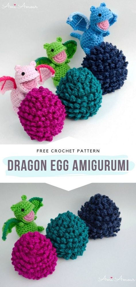 Magical Amigurumi Dragons with Free Crochet Patterns Crochet Surprise Eggs, Crochet Dragon Egg Pattern Free, Surprise Crochet Pattern, Crochet Projects For Kids, Crochet Egg, Confection Au Crochet, Crochet Dragon, Haken Baby, Dragon Egg