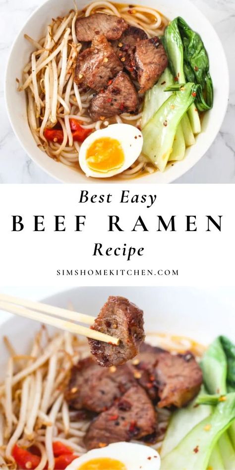 Homemade Ramen Beef, Ramen With Bean Sprouts, Beef Ramen Recipes Authentic, Beef Ramen Soup Recipes Easy, Ramen Bowl Recipe Beef, Homemade Beef Ramen Soup, Beef Ramen Soup Recipes, Easy Beef Ramen Recipes, Ramen Recipes Beef