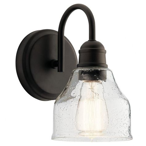 Create a masterpiece with this 1 light wall sconce from the Avery collection. In a Natural Brass finish with Clear Seeded glass.Shade Included: YesBulb Shape: A19Dimmable: Bronze Sconces, Kichler Lighting, Bathroom Sconces, Wall Bracket, Residential Lighting, House Remodel, Seeded Glass, Steel Wall, Wall Brackets