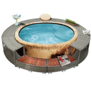 Freeport Park Doherty Spa Surround | Wayfair.co.uk Spa Portable, Round Spa, Hot Tub Surround, Spa Area, Tub Enclosures, Hot Tub Accessories, Wood Steps, Úložný Box, Inflatable Hot Tubs