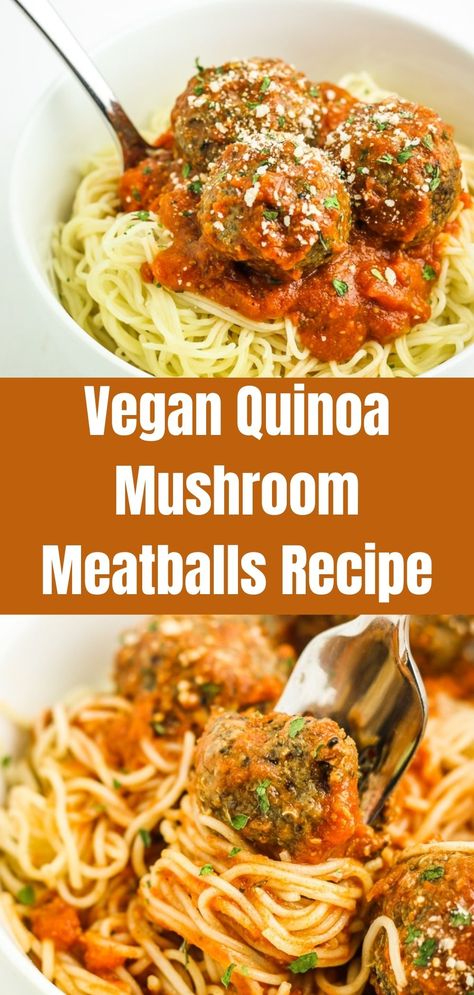 Vegan Quinoa Mushroom Meatballs Quinoa Meatballs Vegan, Best Vegan Meatballs, Quinoa Mushroom, Meal Prep Vegan, Portabella Mushrooms Recipes, Quinoa Meatballs, Spinach Meatballs, Mushroom Meatballs, Lentil Meatballs