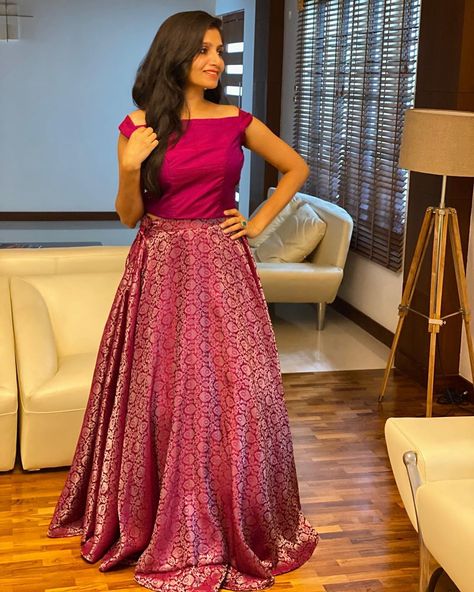 2,734 Likes, 45 Comments - Stylediva (@styledivalabel) on Instagram: “*Plum*” Indian Fancy Dress, Frock Ideas, Long Skirt Top Designs, Brides Sister, Long Skirt And Top, Banarasi Lehenga, Lehenga Saree Design, Indian Skirt, Gown Party Wear