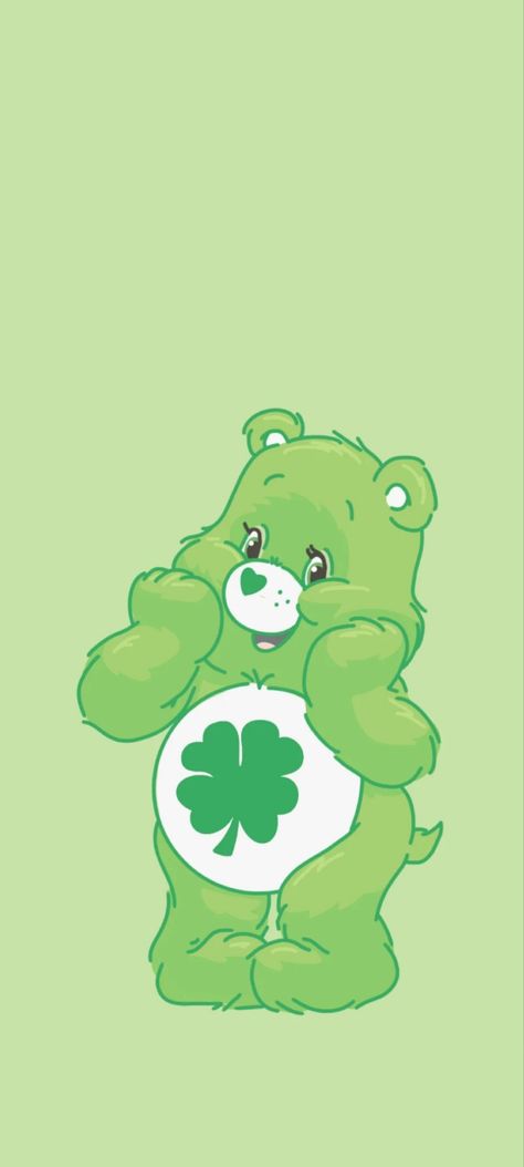 Lucky Care Bear Tattoo, Green Care Bear Wallpaper, Good Luck Bear Wallpaper, Green Care Bear Aesthetic, Care Bears Wallpaper Iphone, Lucky Care Bear, Green Care Bear, Care Bears Aesthetic, Care Bears Wallpaper