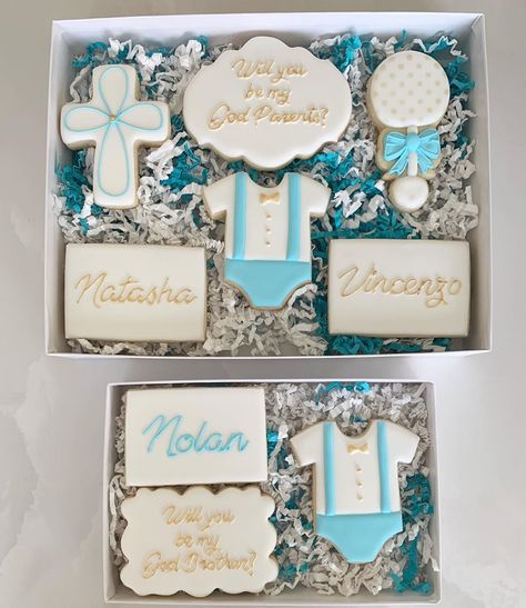 Godparents Proposal Ideas Cookies, Godparent Cookies, Godmother Cookie Proposal, Godmother Ideas, Gender Reveal Cookies, Custom Gift Boxes, Baby Cookies, Instagram Users, God Parents