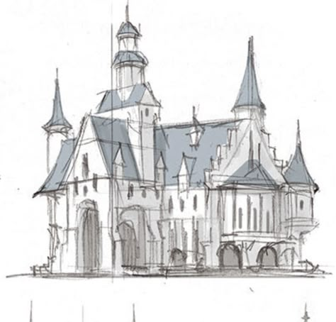 Fantasy House Drawing Sketch, Fantasy Architecture Drawing, Castle Perspective Drawing, How To Draw A Castle Step By Step, Castle Drawing Reference, Castle Architecture Drawing, Castle Sketch Simple, Old Castle Drawing, Castle Drawing Sketches