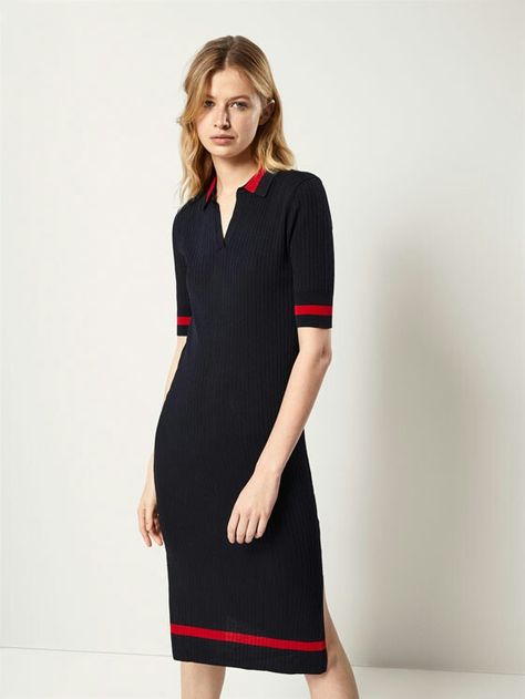 Polo Knit, Massimo Dutti Women, Ribbed Dress, Ribbed Dresses, Pullover Designs, Knit Midi, Knit Midi Dress, Blue Midi Dress, Massimo Dutti