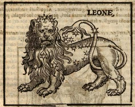 Horoscope Drawings, Ancient Lion, Ancient Astrology, Lion Zodiac, Medieval Tattoo, Medieval Artwork, Leo Constellation, Illustrated Manuscript, Lion Illustration