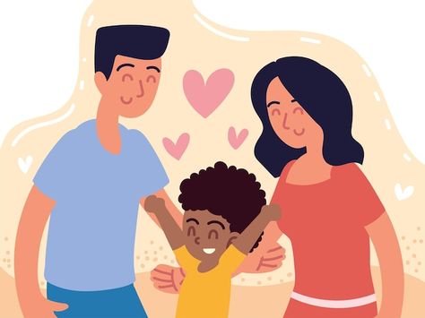 Adoption family with boy | Premium Vector #Freepik #vector #family-smile #young-family #happy-family #family Family Bonding Drawing, Adoptive Family Photos, Adoption Illustration, Happy Family Aesthetic, Tea Video, Tie Drawing, Irish Tea, Spanish Lessons For Kids, Family Clipart