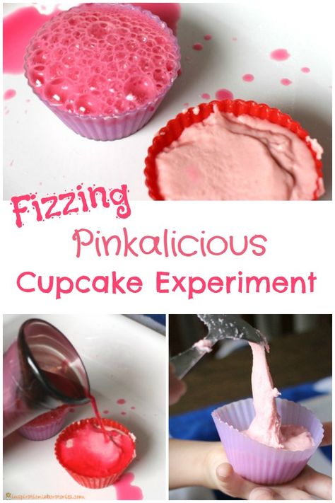 Set up a simple science experiment to test what combination of ingredients makes the best fizzing pinkalicious cupcakes. Pinkalicious Activities, Pinkalicious Cupcakes, Pinkalicious Party, Book Club For Kids, Sensory Science, Winter Science Experiments, Pink Party Theme, Science Decor, Science Experiments For Preschoolers