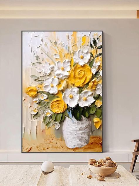 Modern Painting Ideas For Living Room, Drawing Room Paint, Oil Painting For Living Room, Flower Oil Painting, Handmade Paintings, Big Wall Art, Texture Painting On Canvas, Painting For Living Room, Abstract Flower Art