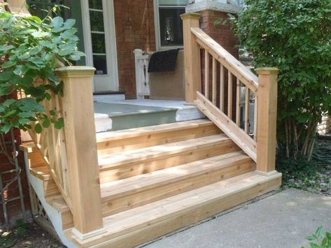 LakewoodAlive to Host Step Repair Free Workshop on April 14-0 Porch With Steps, Porch Step Railing, Front Porch Stairs, Wood Railings For Stairs, Front Porch Railings, Outdoor Stair Railing, Porch Stairs, Front Porch Steps, Front Stairs