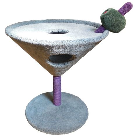 A Martini Kitty Condo for the Lazy Cat Who Believes It’s Always Five O’Clock Somewhere Martini Glass Cat Tree, Cat Pool Table, Martini Cat Condo, Martini Cat Tree, Cat Martini, Kitty Condo, Kitty Corner, Girl Apartment, Diy Cat Tree